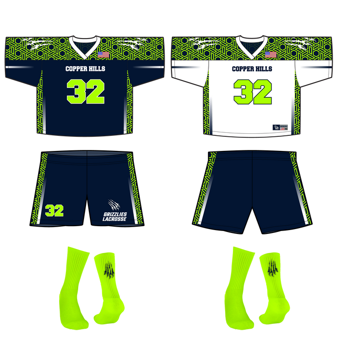 Youth Official Copper Hills Grizzlies Lacrosse Reversible Game Uniform Bundle