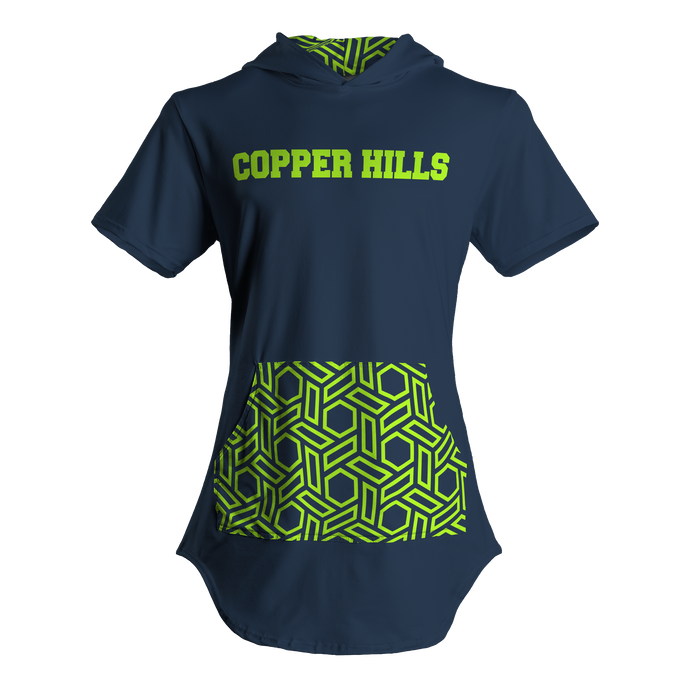 Men's Copper Hills Short Sleeve Hooded Shirt with Hip Hop Hem and Kango Pouch Pocket-NAVY