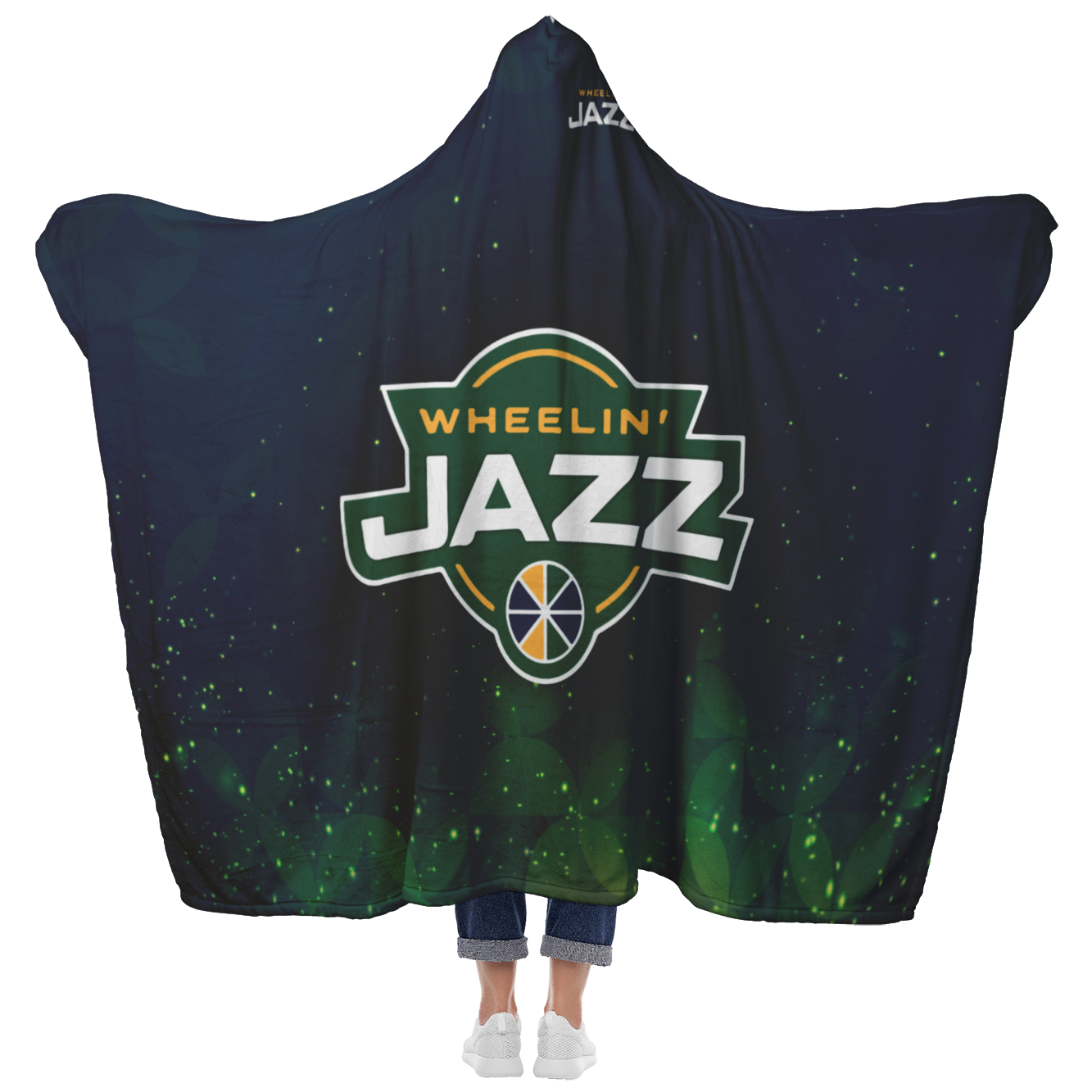 Wheelin' Jazz Fire Premium Hooded Sherpa Blanket with Personalized Mittens