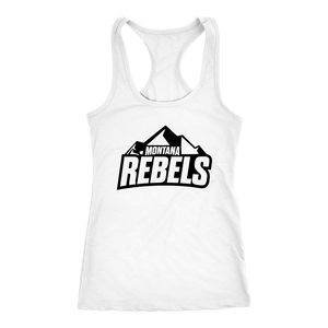 Women's Montana Rebels (Front and Back Print) White Racerback Tank