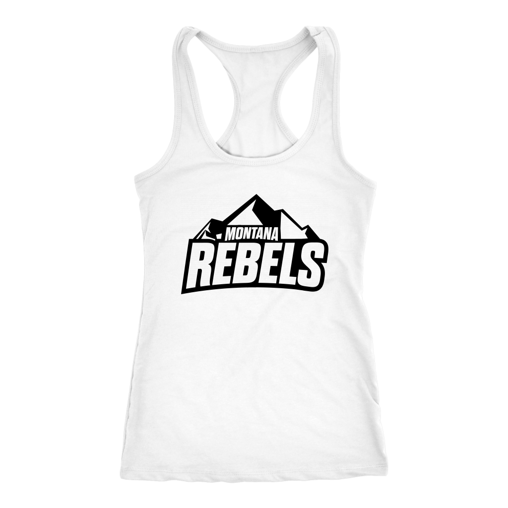 Women's Montana Rebels (Front and Back Print) White Racerback Tank