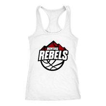 Load image into Gallery viewer, Women&#39;s Montana Rebels Racerback Tank (White on Black Logo)