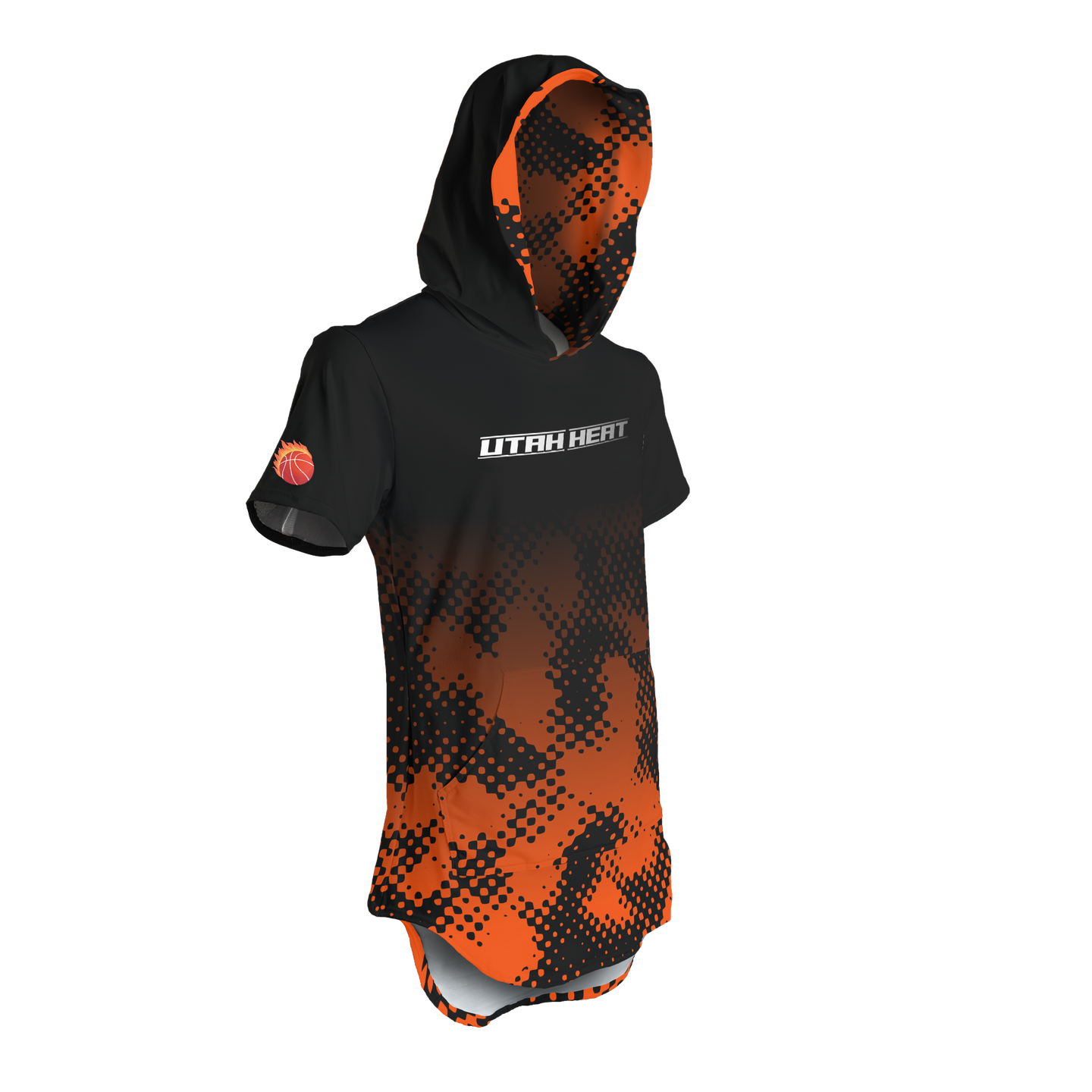 Men's Utah Heat Short Sleeve Hooded Shirt with Hip Hop Hem and Kango Pouch Pocket