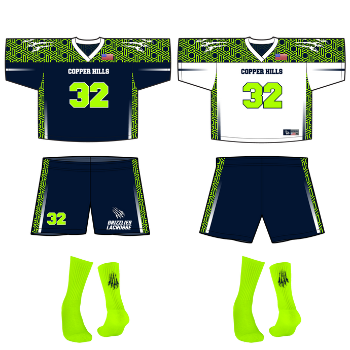 Men's Official Copper Hills Grizzlies Lacrosse Reversible Game Uniform Bundle