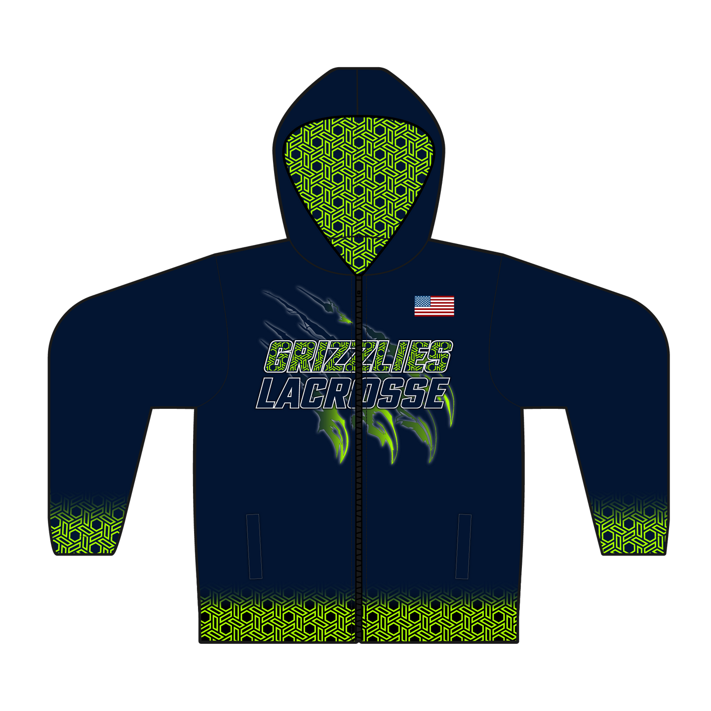 Adult Copper Hills Grizzlies Full-Zip Hoodie Jacket with Custom Printed Liner & Personalization