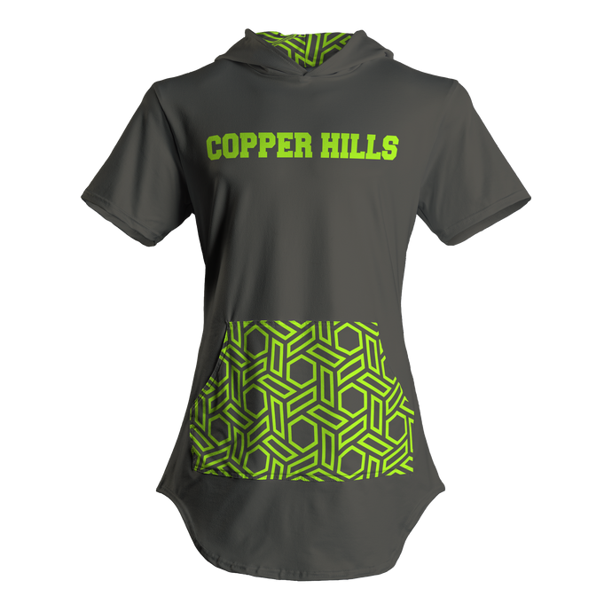 Men's Copper Hills Short Sleeve Hooded Shirt with Hip Hop Hem and Kango Pouch Pocket-CHARCOAL