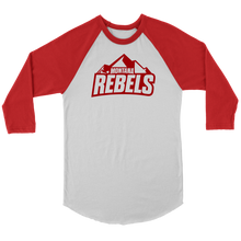 Load image into Gallery viewer, Adult Montana Rebels 3/4 Raglan Shirt with Contrast Sleeves (Red Logo)