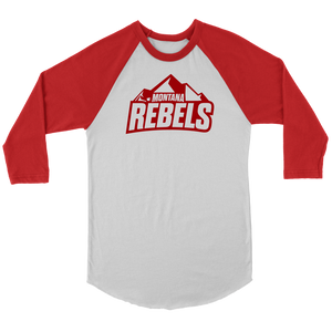 Adult Montana Rebels 3/4 Raglan Shirt with Contrast Sleeves (Red Logo)