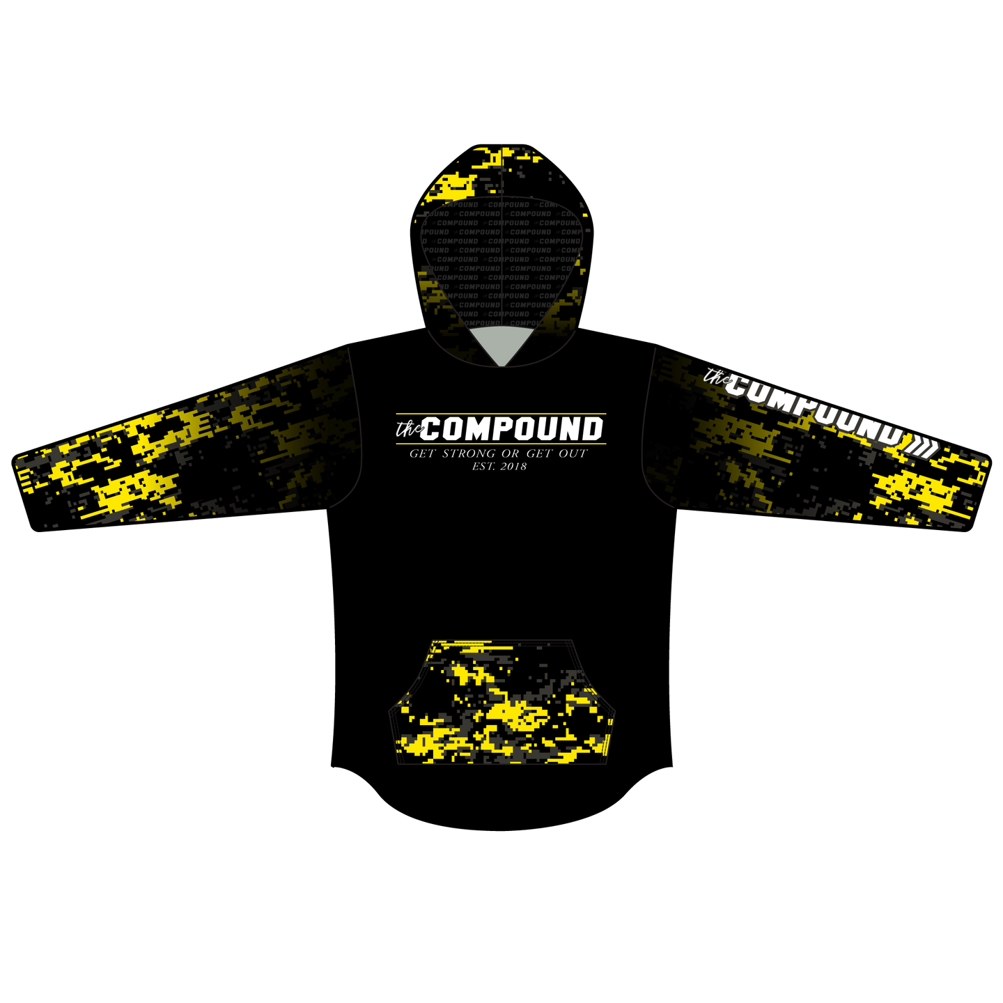 The Compound Men's POWERLIFTING Performance Hoodie with Hip Hop Hem and Front Pockets