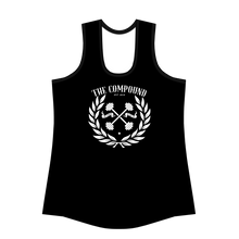 Load image into Gallery viewer, Women&#39;s White Laurel Leaf Compound Black Racerback Tank