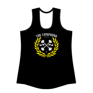 Women's Yellow Laurel Leaf Compound Black Racerback Tank