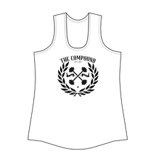 Load image into Gallery viewer, Women&#39;s Black Laurel Leaf Compound White Racerback Tank