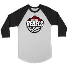 Load image into Gallery viewer, Adult Montana Rebels 3/4 Raglan Shirt with Contrast Sleeves (White on Black Logo)