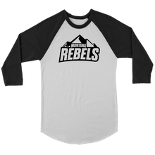 Load image into Gallery viewer, Adult Montana Rebels 3/4 Raglan Shirt with Contrast Sleeves (Black Logo)