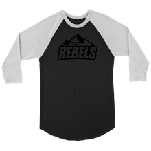 Load image into Gallery viewer, Adult Montana Rebels 3/4 Raglan Shirt with Contrast Sleeves (Black Logo)