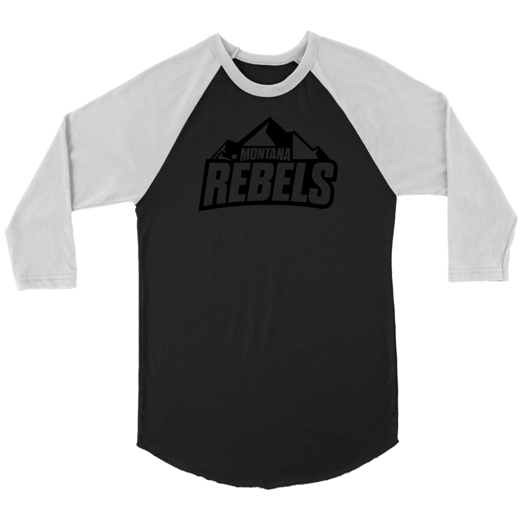Adult Montana Rebels 3/4 Raglan Shirt with Contrast Sleeves (Black Logo)