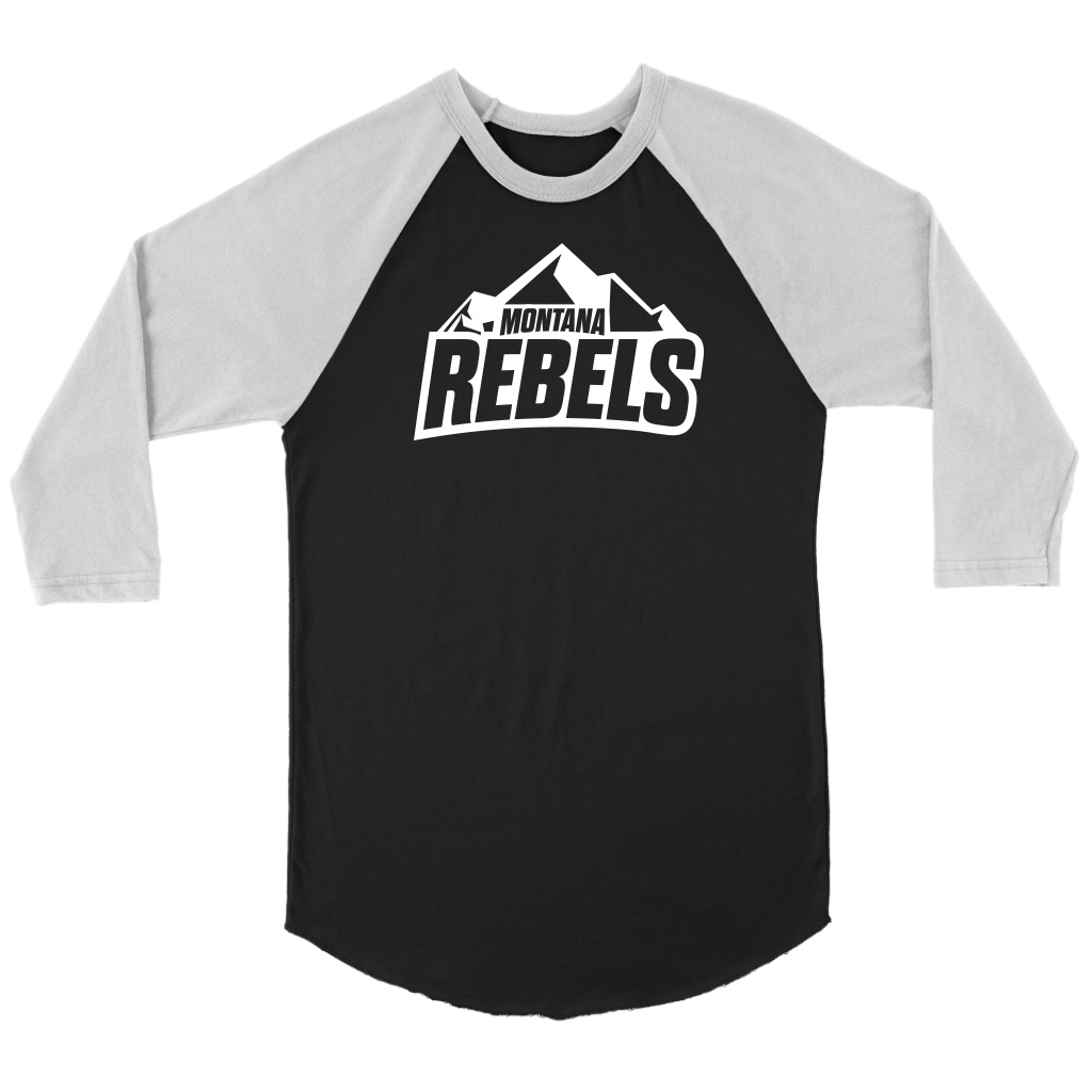 Adult Montana Rebels 3/4 Raglan Shirt with Contrast Sleeves (White Logo)