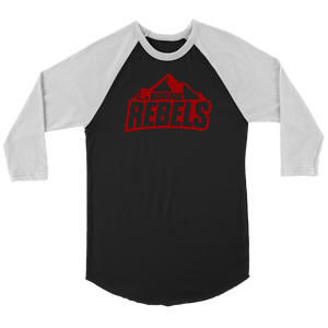 Adult Montana Rebels 3/4 Raglan Shirt with Contrast Sleeves (Red Logo)