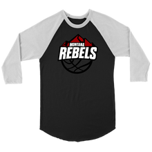 Load image into Gallery viewer, Adult Montana Rebels 3/4 Raglan Shirt with Contrast Sleeves (White on Black Logo)