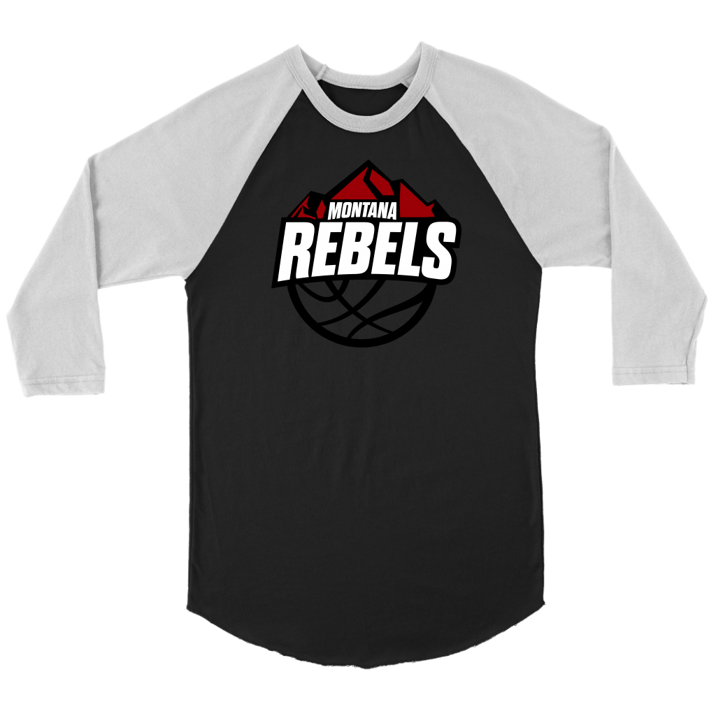Adult Montana Rebels 3/4 Raglan Shirt with Contrast Sleeves (White on Black Logo)