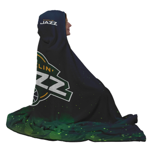 Wheelin' Jazz Fire Premium Hooded Sherpa Blanket with Personalized Mittens