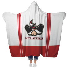 Load image into Gallery viewer, Classic White Salt Lake Rebels Premium Hooded Sherpa Blanket with Personalized Mittens