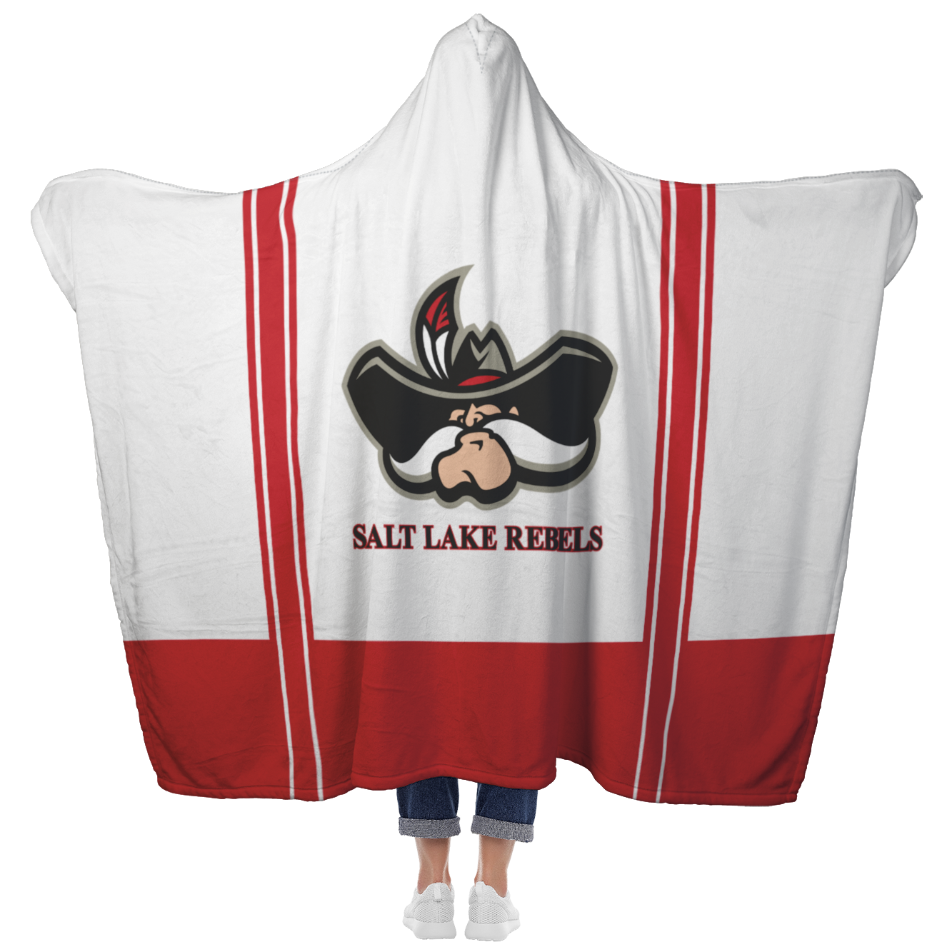 Classic White Salt Lake Rebels Premium Hooded Sherpa Blanket with Personalized Mittens