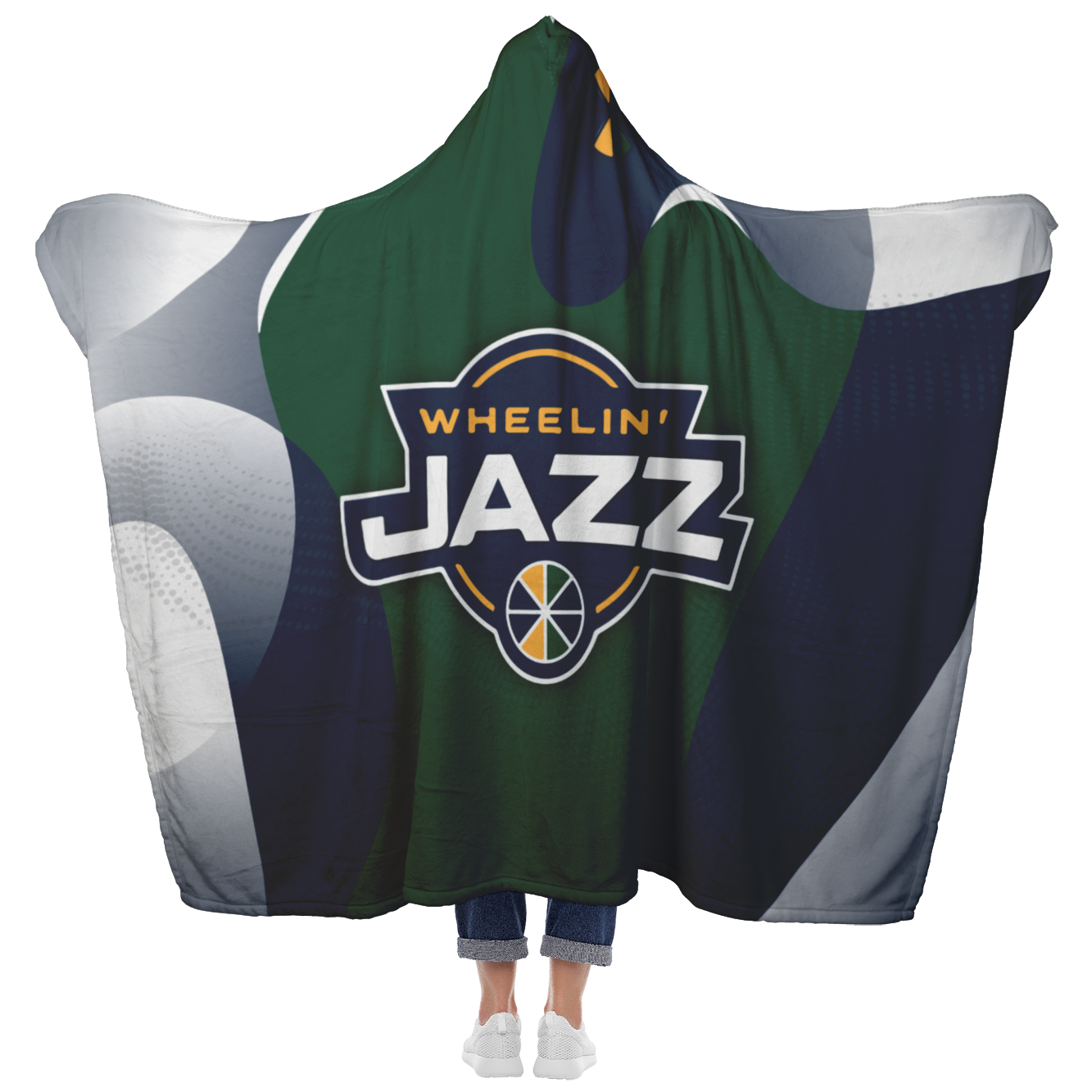 Wheelin' Jazz Premium Hooded Sherpa Blanket with Personalized Mittens