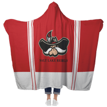 Load image into Gallery viewer, Classic Red Salt Lake Rebels Premium Hooded Sherpa Blanket with Personalized Mittens