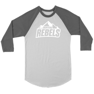 Adult Montana Rebels 3/4 Raglan Shirt with Contrast Sleeves (White Logo)