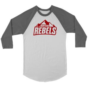 Adult Montana Rebels 3/4 Raglan Shirt with Contrast Sleeves (Red Logo)